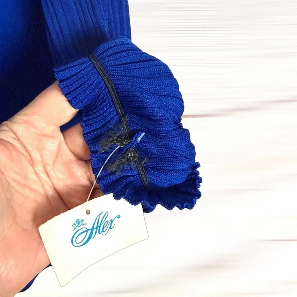 Exclusively MISOOK Royal Blue Top Tunic Blouse Long Pleated Sleeve Vintage L New - Picture 8 of 12